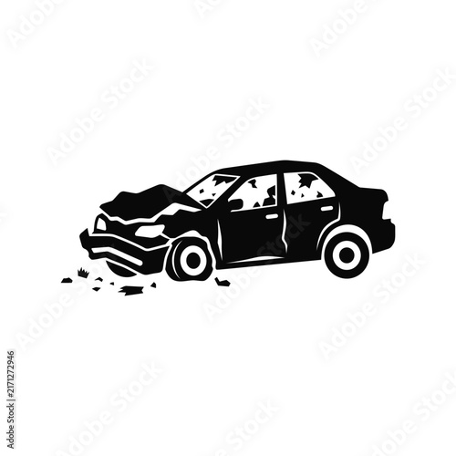 Car crash icon showing a damaged vehicle with broken glass and a smashed front hood.