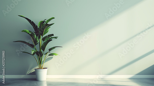 観葉植物を置いたミニマルなオフィスの一角