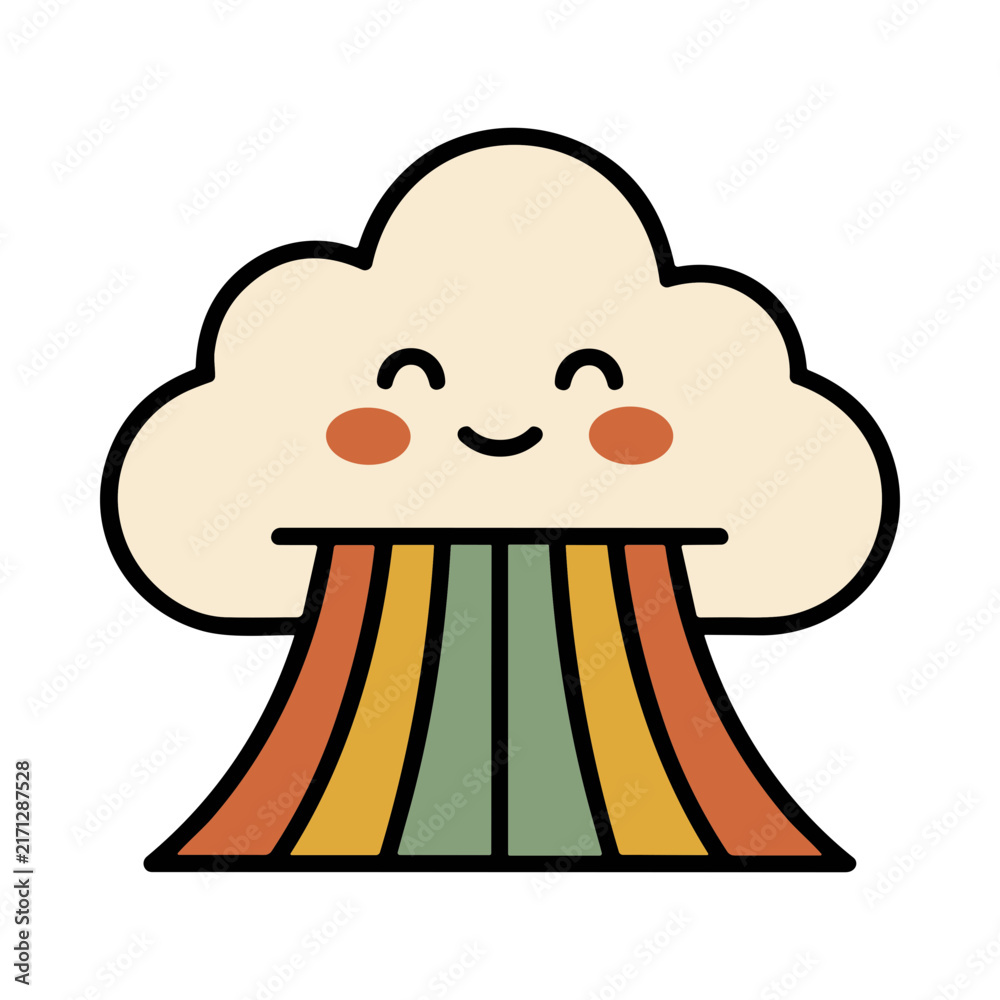 Fototapeta premium Cute Smiling Cloud Emitting Colorful Rainbow Rays