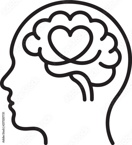 Human head silhouette with brain and heart icon