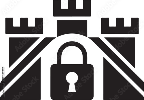 Secure fortress with padlock icon