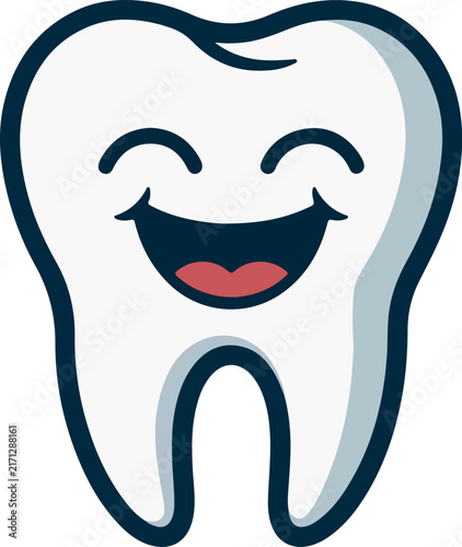 Smiling cartoon tooth with happy face