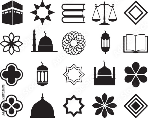 Islamic geometric and architectural icons set