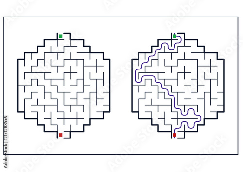 Maze puzzle design with start and end points illustrated  