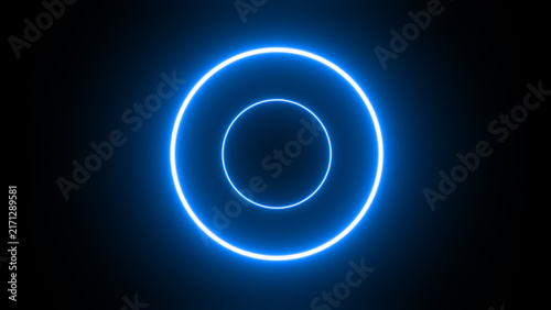 Concentric glowing blue neon rings isolated on a black background.