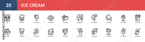 Set of 20 outline web Ice Cream icons such as ice cream cone, ice cream cone, ice cream, cone, vector icons for report, presentation, diagram, web design, mobile app