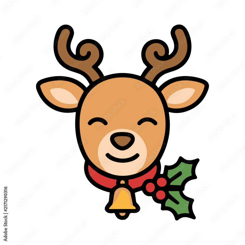 Fototapeta premium Cute Pixel Art Reindeer Wearing a Bell Collar and Holly Berries with Antlers