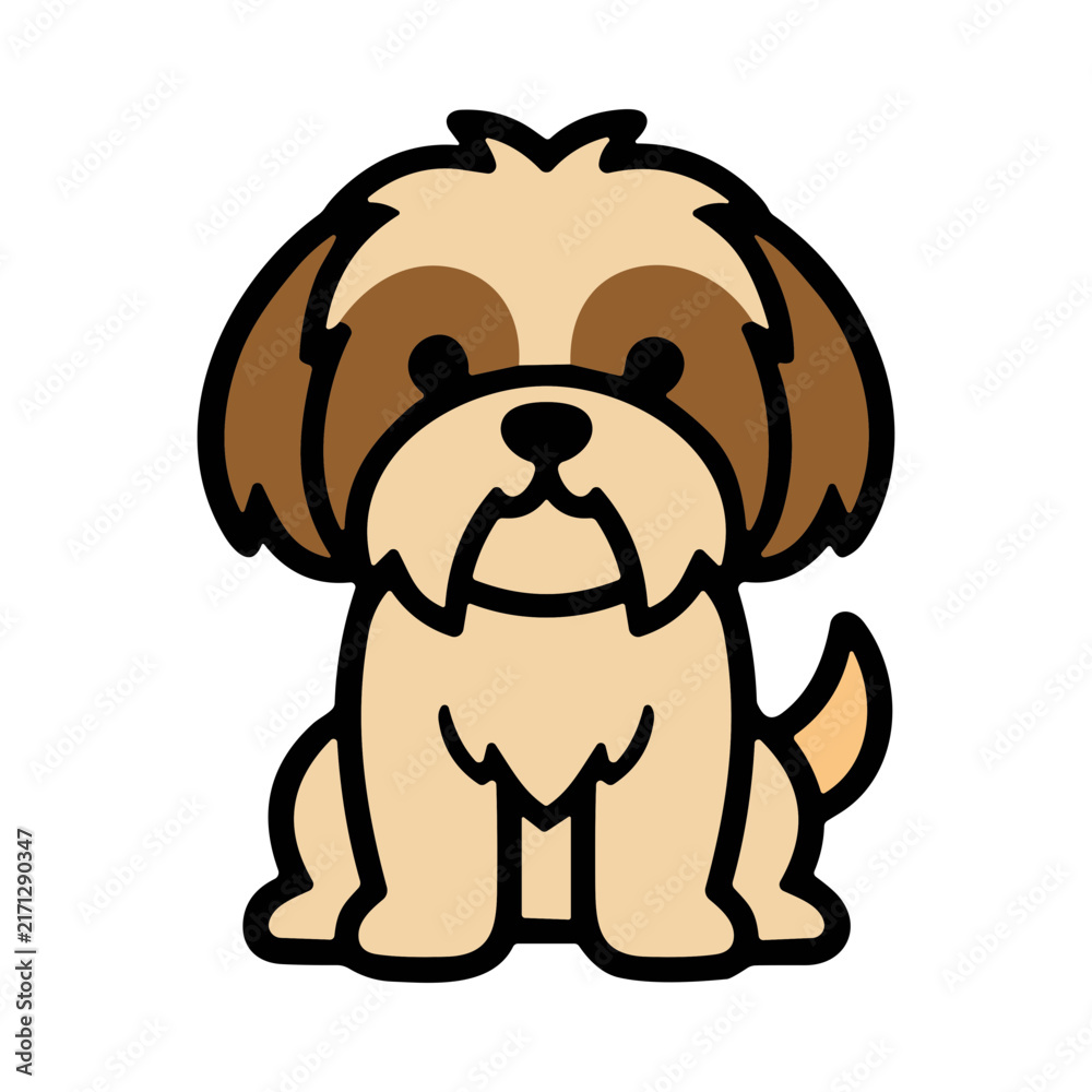 Fototapeta premium Cute Shih Tzu Dog Sitting Portrait, Adorable Pet Illustration, Pixel Art Style