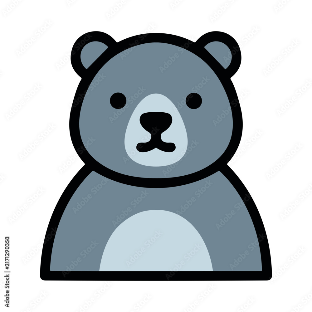 Fototapeta premium Cute Stylized Bear Icon With Thick Black Outline Against White Background