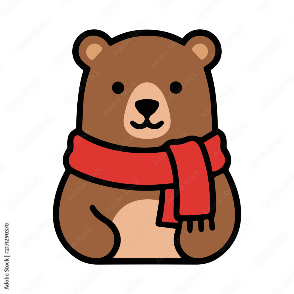 Obraz premium Cute Cartoon Bear Wearing a Red Scarf in Pixel Art Style