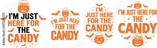 Cute Halloween Characters T-Shirt Design Set with Ghosts, Cats and Trick-or-Treat Themes