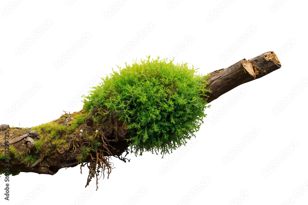 Obraz premium Weathered tree branch covered with a round cushion of green moss