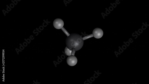 Methane molecule rotating 3D model, 4K scientific visualization loop