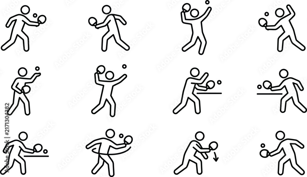 Obraz premium Table Tennis Player Ping Pong Action Pose Outline Vector Set
