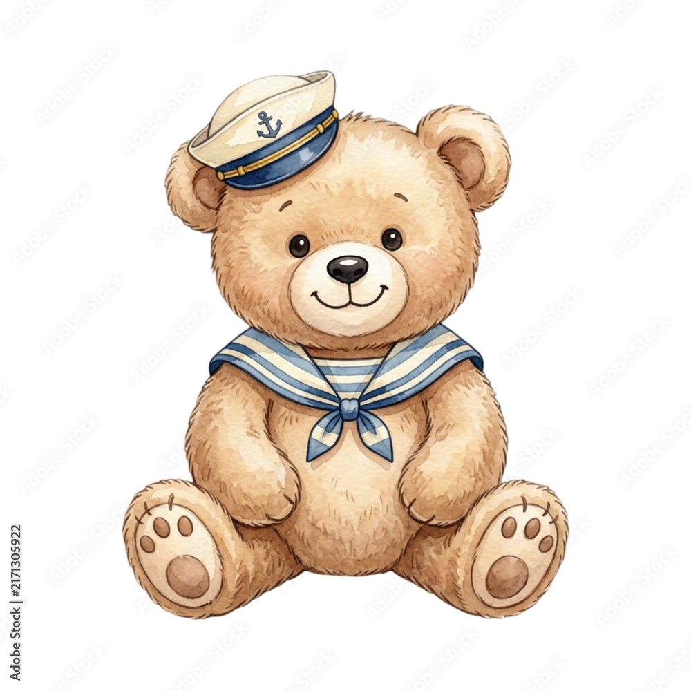 Fototapeta premium Cute watercolor teddy bear set for baby shower and boy birthday design