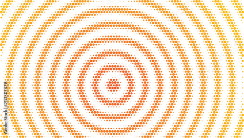 Fotografía Concentric circular halftone pattern with an orange and yellow gradient radiatin