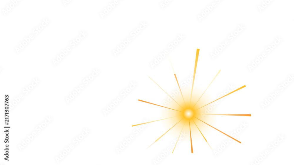 Fototapeta premium Bright yellow sunburst shape with radiating light beams and a central glow on a transparent background, for radiant