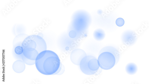 Cluster of soft blue circular bokeh light effects on a white background, floating translucent bubbles with radial textures for digital overlays
