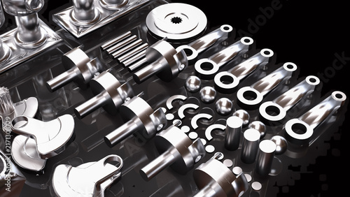 Cuadro en lienzo Precision Automotive Engine Components in Chrome 3d render.