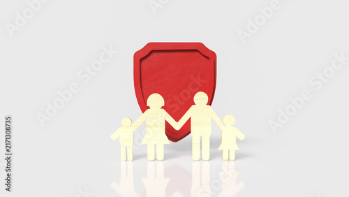 Obraz na płótnie Happy Family Protected by Red Safety Shield 3d render.