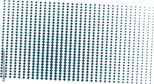 Dark teal square halftone pattern on a white background, featuring a gradient effect with varying sizes of squares arranged in a tilted grid layout