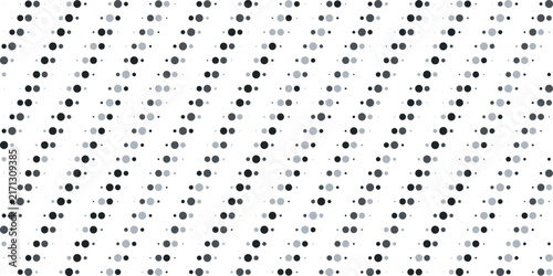 Diagonal rows of black and grey dots on a white background, repeating pattern, minimalist geometric texture, simple