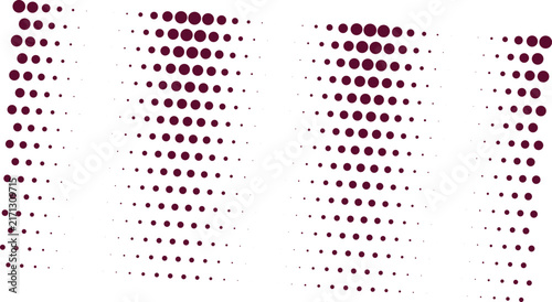 Four columns of dark purple dots with varying sizes creating a rhythmic pattern on a white background, for a digital texture