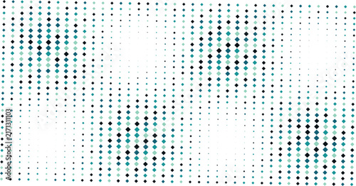 Grid of small diamond shapes in teal and dark blue colors with varying sizes creating a halftone effect on a white background, texture