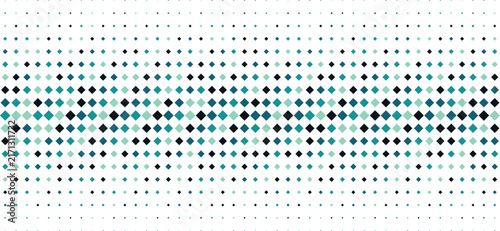Abstract geometric pattern of teal and black diamond shapes arranged in a horizontal band on a white background, for digital layouts