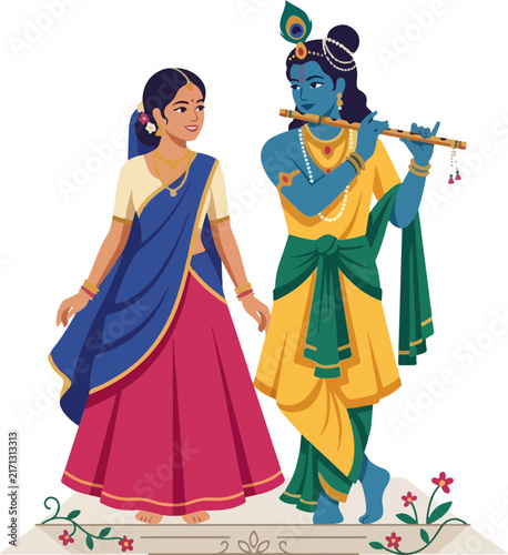 Obraz na płótnie Illustration of Radha and Krishna