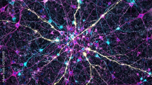 Neuron network brain activity abstract glowing science background