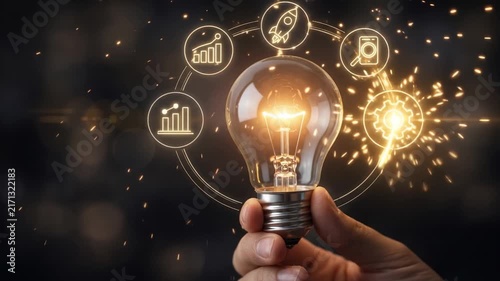 Business Innovation Light Bulb with Startup and Growth Icons