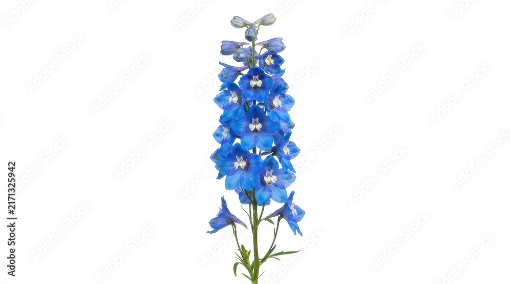 Naklejka premium Single blue delphinium flower stem with blossom