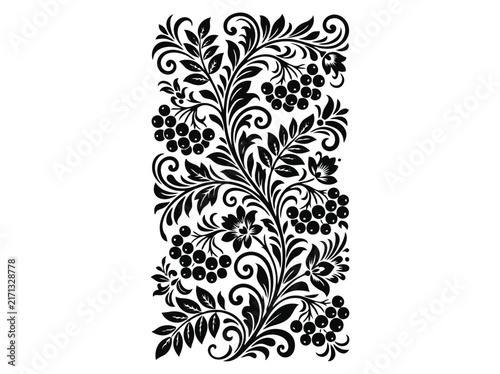 Фотография Vintage floral ornament with rowan berries and leaves