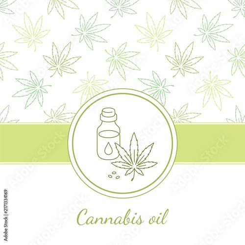 Cannabis oil product illustration with hemp leaves pattern