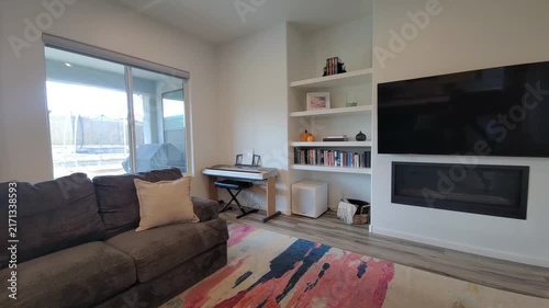 Vivid Hostel Setup, Cheerful Room Decorated With Vibrant Floor Covering And Ergonomic Workspace Setup