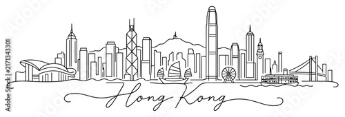 Hong Kong Skyline Continuous One Line Drawing with Famous Landmarks