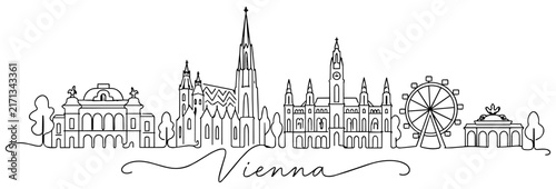 Vienna Austria Skyline Continuous One Line Drawing with Famous Landmarks