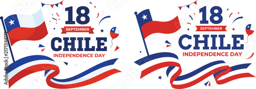 Chile independence day celebration banner with flag and festive ribbons