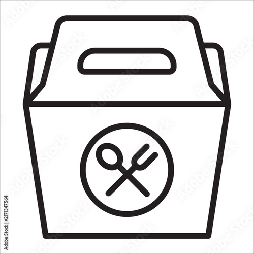 Takeaway food box outline icon for restaurant and food packaging