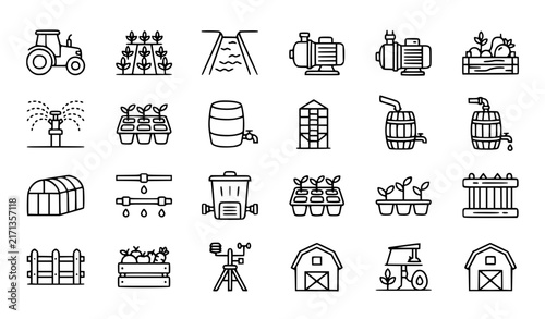Agricultural Systems Irrigation and Smart Farming Editable Stroke Vector Line Icons