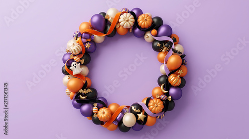 Handmade Halloween beaded bracelet with orange, black, purple, and green beads on pastel background