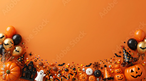 Halloween party table border with pumpkins, bats, and spooky autumn decor for festive celebrations