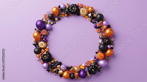 Handmade Halloween beaded bracelet with orange, black, purple, and gold skull charms on pink background