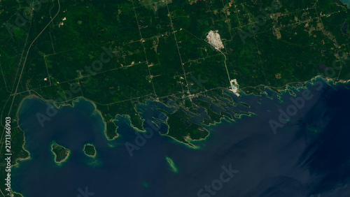 Aerial photo of Michigan's Les Cheneaux Islands on Lake Huron