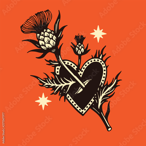  Traditional Tattoo flower and Heart Illustration, Old School American Traditional Vector Flash Art