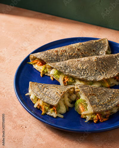 Mexican Squash Blossom Quesadillas with Oaxaca Style Cheese