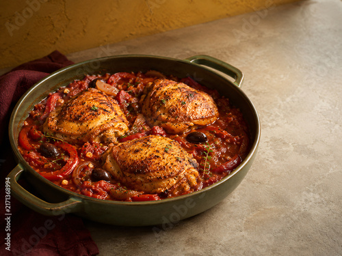 Italian Chicken Cacciatore with Tomato Peppers Herbs and Olives