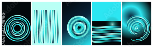 Obraz na plátne Abstract gradient vector poster set featuring orbital loops and wave columns
