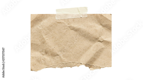 Obraz na płótnie Old textured piece of brown paper with frayed edges and adhesive tape strip atta